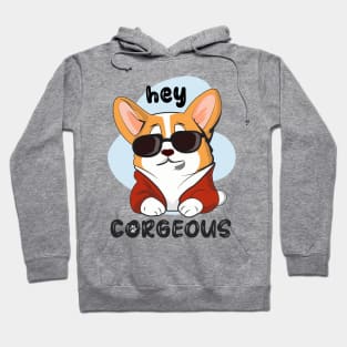 Cool corgi dog with sunglasses saying hey corgeous Hoodie
